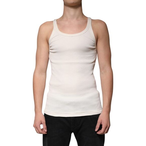 Dolce & Gabbana Off White Cotton Sleeveless Round Neck Tank Men's T-shirt